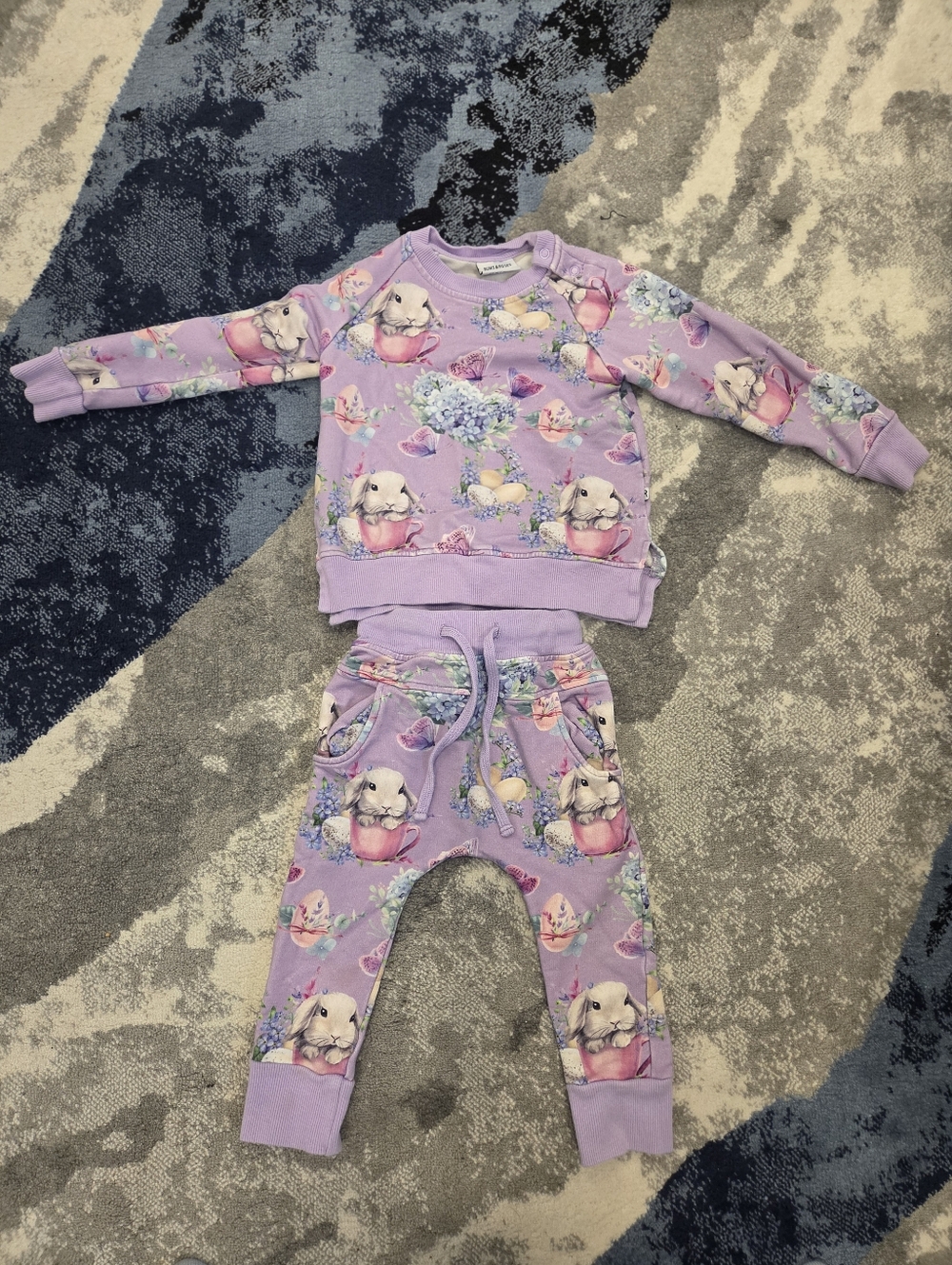 Bums And Roses Spring Par-tea Purple Jogger Set Size 18-24 Sold Out Everywhere - Picture 3 of 8